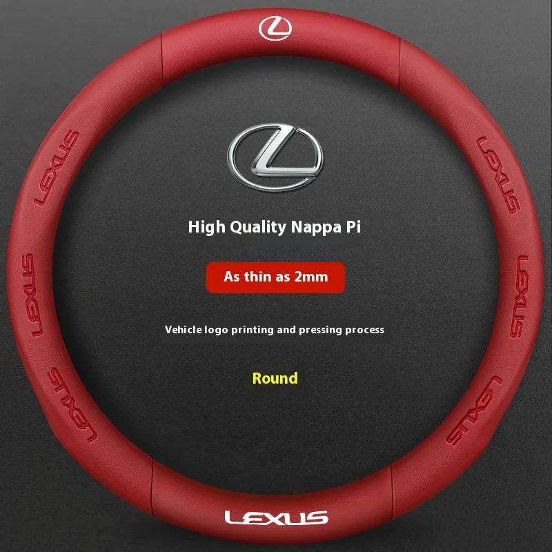 Lexus F SPORT Carbon Fiber Leather Steering Wheel Cover – Fits ES200, ES300, RX300, NX300, IS300, UX300, LX570, GX & More - Leather Black