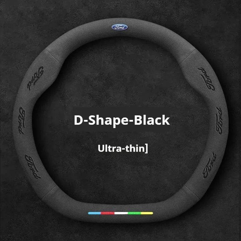 Ford Suede Steering Wheel Cover - D Black
