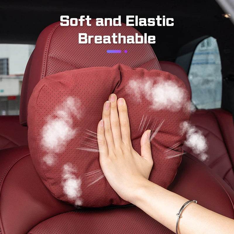 Suede Car Neck Pillow & Lumbar Support for Audi A3 A4 A5 A6 A7 A8 Q2 Q3 Q5 Q7 Q8 TT SQ5 Spine Protection - headrest 1pc brown