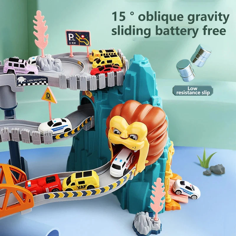 Lion Theme Car Track Playset – Kids Racing Toy with Diecast Cars -