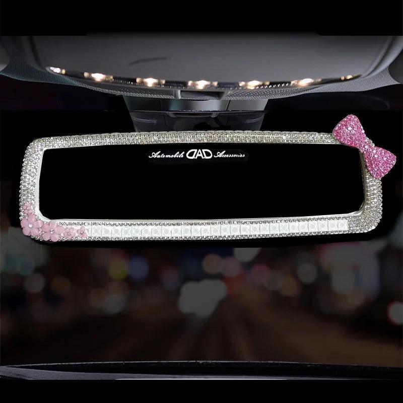 Rhinestone Bowknot Car Rear View Mirror Decor Crystal Diamond - pink bow mirror