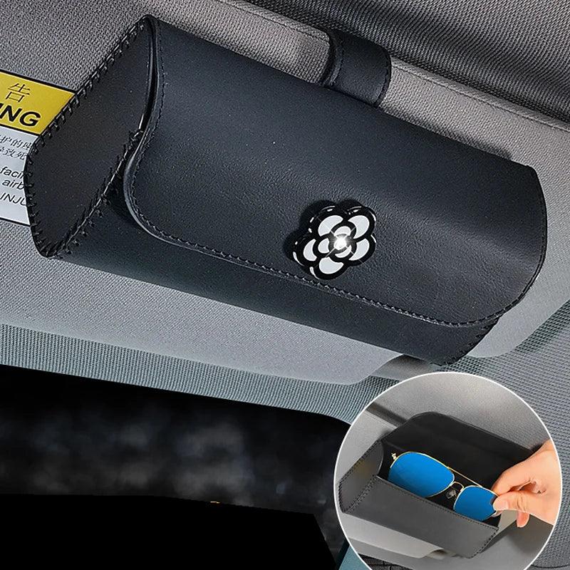 Rhinestone Car Sun Visor Glasses Holder - Crystal Organizer Box