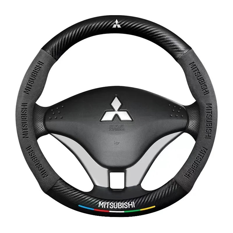 Mitsubishi Carbon Fiber Suede Steering Wheel Cover– Pajero, Outlander, ASX, Lancer, Eclipse, RALLIART
