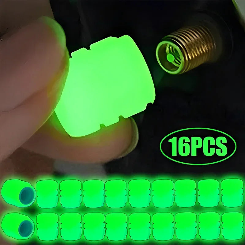 4/16pcs Luminous Valve Caps Car Fluorescent Tire Valves Cap Glow in The Dark Car Motorcycle Bike Wheel Plug Tyre Hub Cover Decor - Carmoods