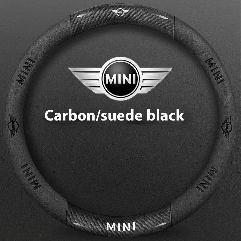 MINI Cooper Carbon Fiber Leather Steering Wheel Cover - Suede Carbon Fiber