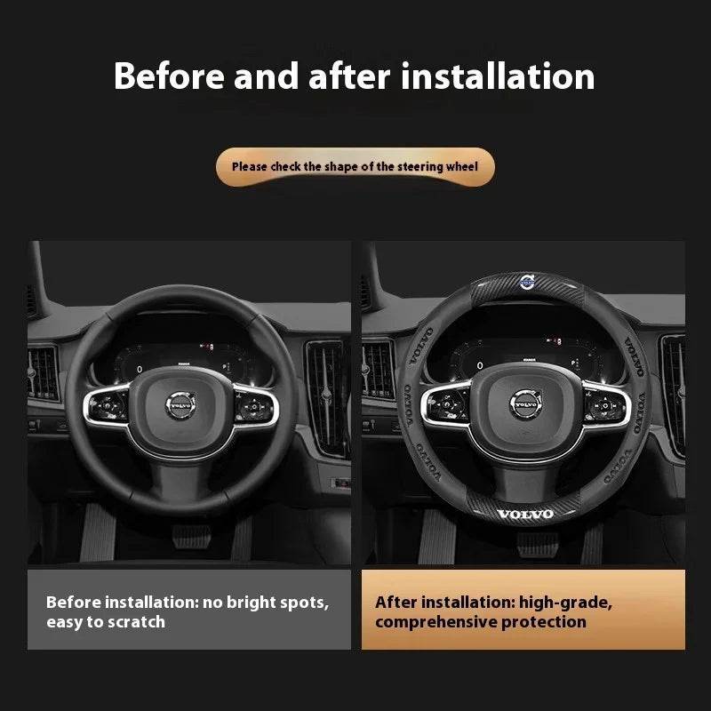 Volvo Carbon Fiber Leather Steering Wheel Cover - Carbon Black