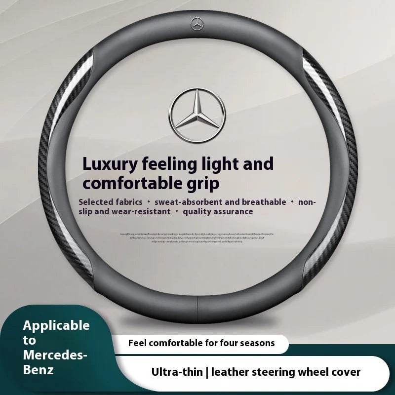 Mercedes Carbon Fiber Leather Steering Wheel Cover - O Black Carbon
