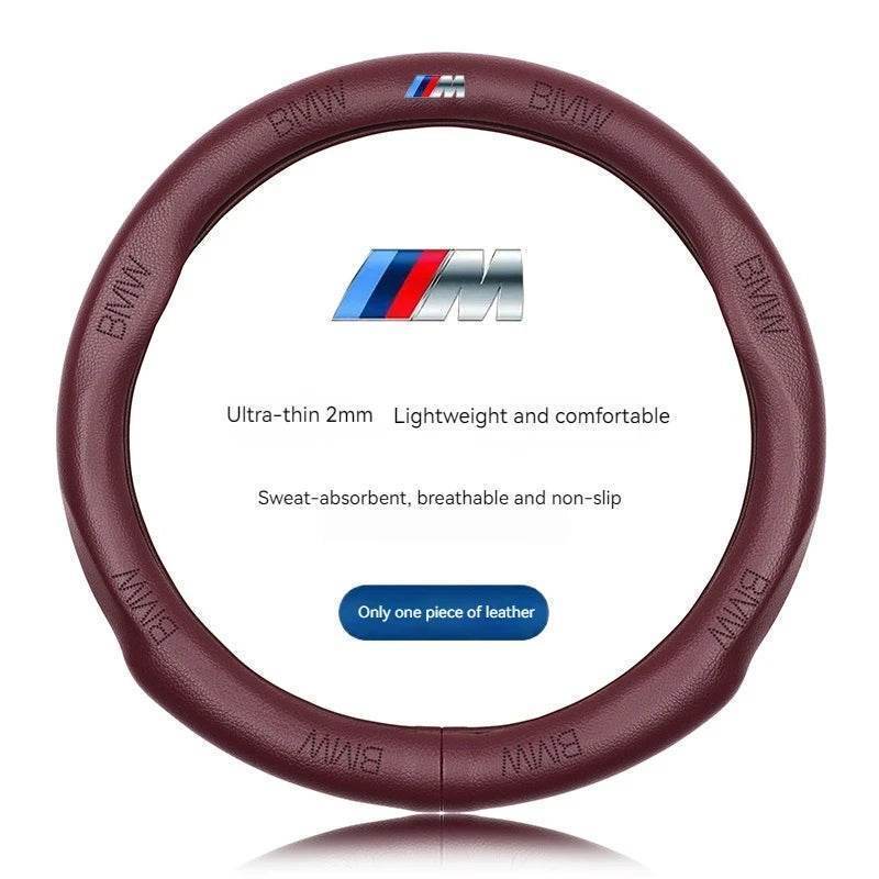 BMW Carbon Fiber Suede Leather Steering Wheel Cover - M Red