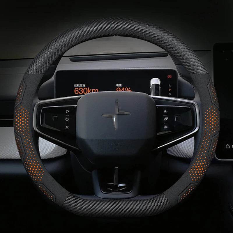 Polestar Carbon Fiber Suede Steering Wheel Cover - D Carbon Orange