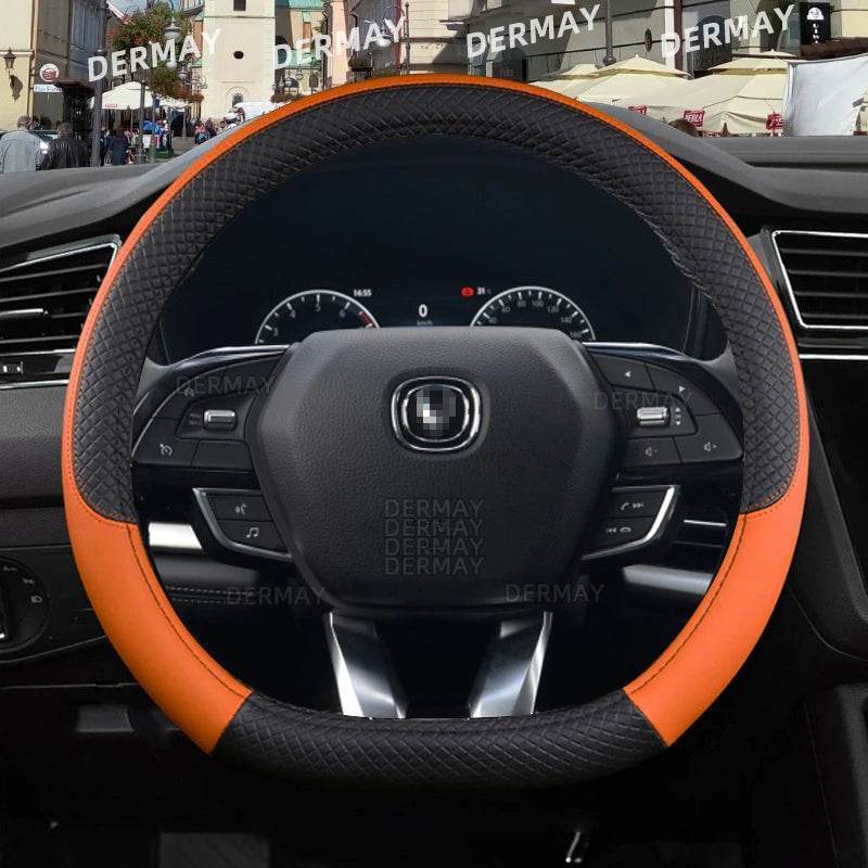 Changan Sports Microfiber Leather Steering Wheel Cover - A- Orange