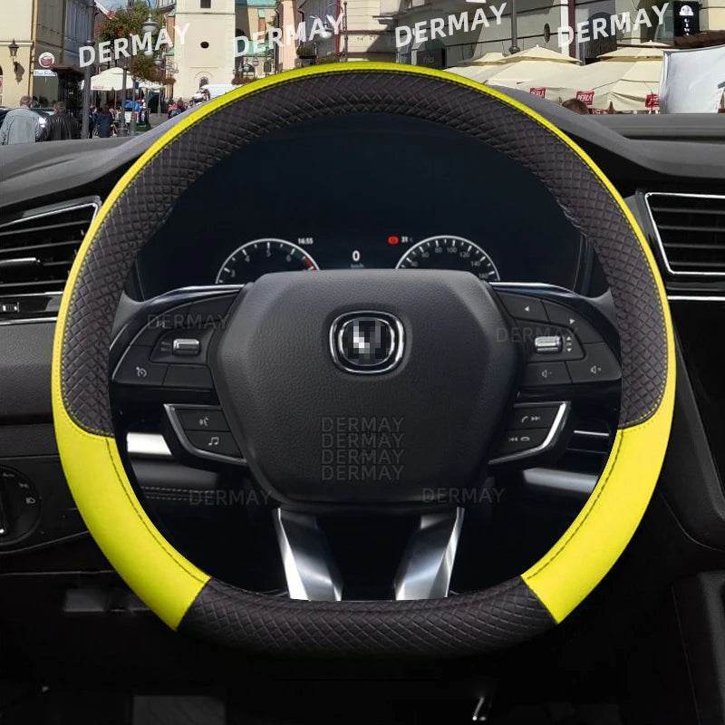 Changan Sports Microfiber Leather Steering Wheel Cover - A- Yellow