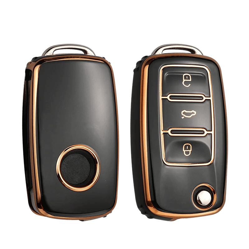Volkswagen Leather Car Key Case – Full Cover - Gold Black