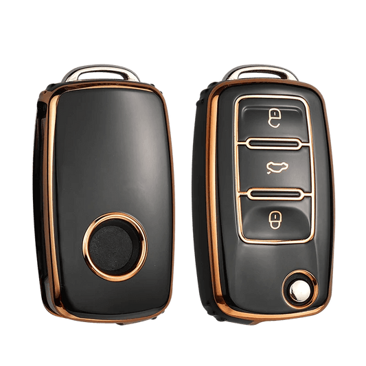 Volkswagen Leather Car Key Case – Full Cover - Gold Black
