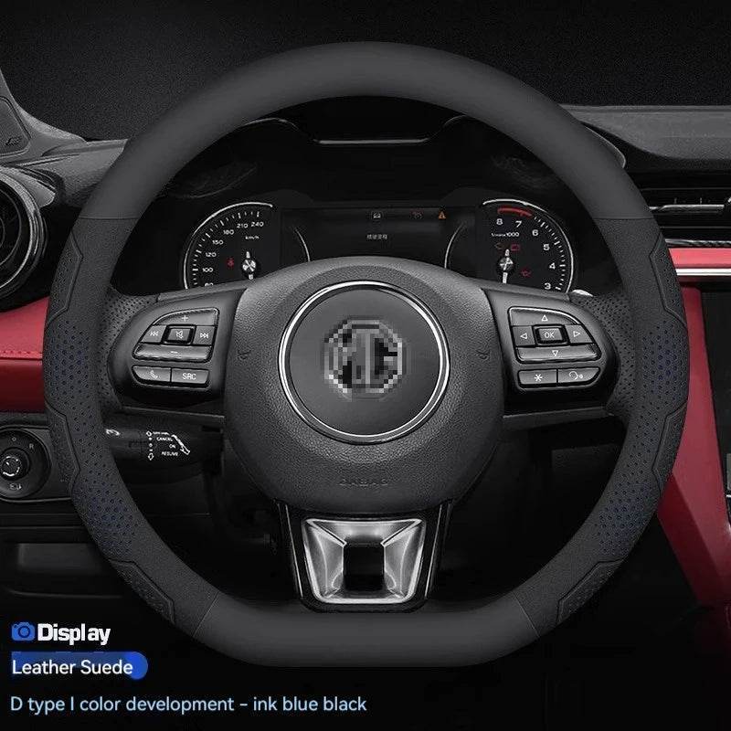 MG Carbon Fiber Suede Steering Wheel Cover - D Leather Blue