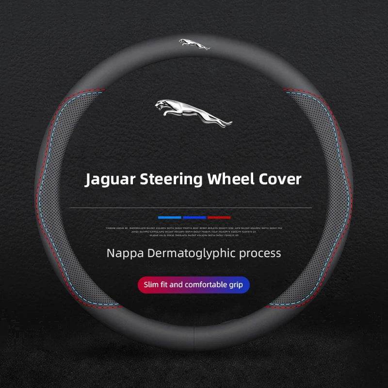 Jaguar Leather Steering Wheel Cover – Anti-Slip Interior Accessory Fits XF, XJ, XE, F-Pace, E-Pace, XFL, XJL, XKR, XJ6 & More - Round-Bicolor Line