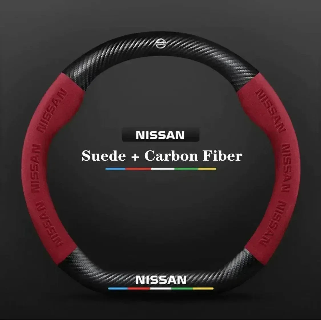 Nissan Carbon Fiber Suede Steering Wheel Cover - D Style Red