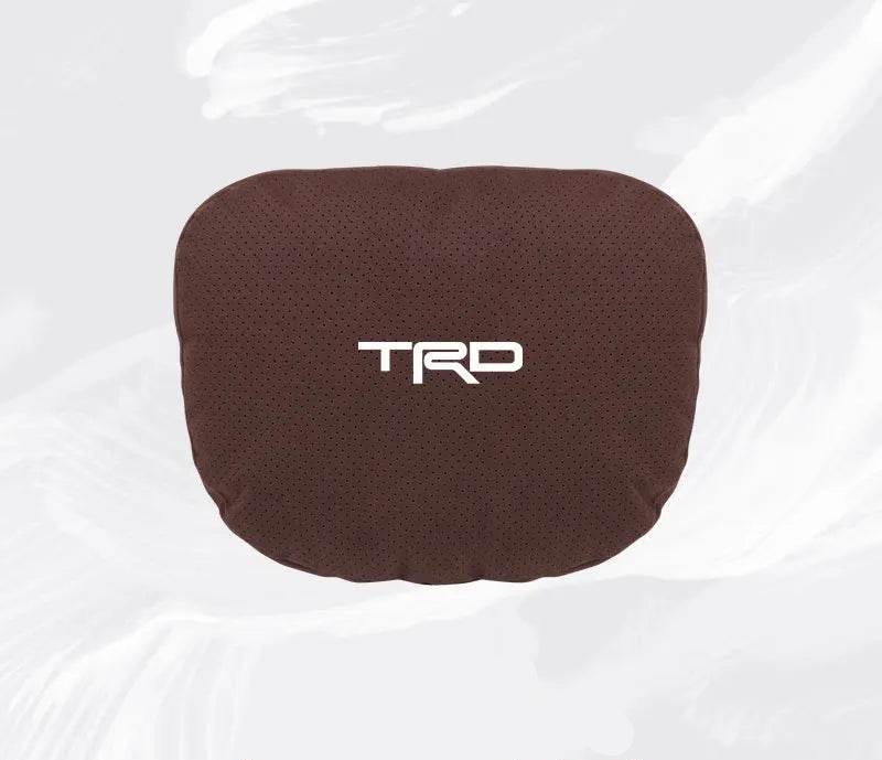 TRD Suede Car Neck Pillow for Toyota Corolla, Yaris, Camry, Prius & More - headrest brown