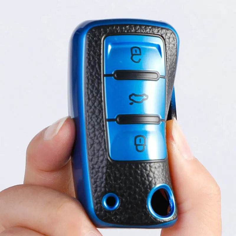 Volkswagen Leather Car Key Case – Full Cover - Gold White