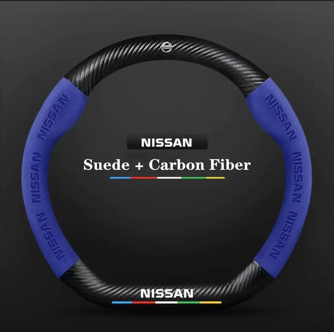 Nissan Carbon Fiber Suede Steering Wheel Cover - D Style Blue