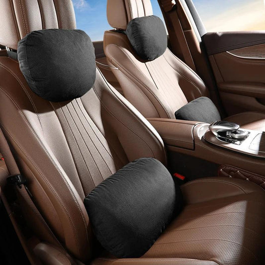 Breathable Suede Car Seat Headrest & Lumbar Pillow - Beige Headrest
