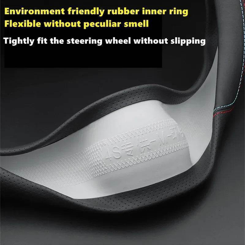 Tesla Premium Leather Steering Wheel Cover - 36 O BLACK