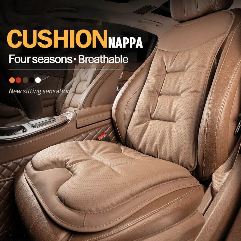 Car Seat Cushion – Leather, Waist Support, Four Seasons Protector - 1PC Brown Seat