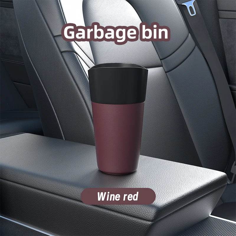 Mini Leather Car Trash Can – Waterproof Dust Bin & Storage Box, Colorful Design - Wine red