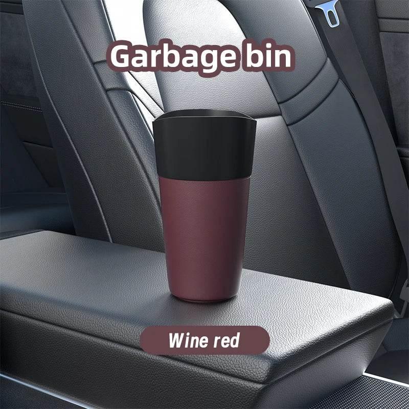 Mini Leather Car Trash Can – Waterproof Dust Bin & Storage Box, Colorful Design - Wine red
