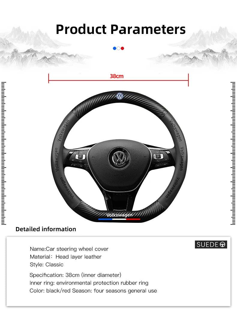 Volkswagen Carbon Fiber Steering Wheel Cover for – Golf, GTI, Passat, Tiguan, Touareg & More - Carbon red - DX