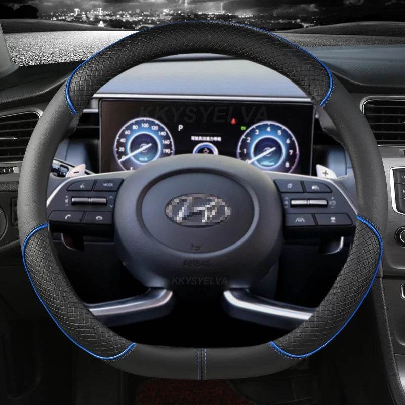 Hyundai Leather Steering Wheel Cover - BLUE D SHAPE