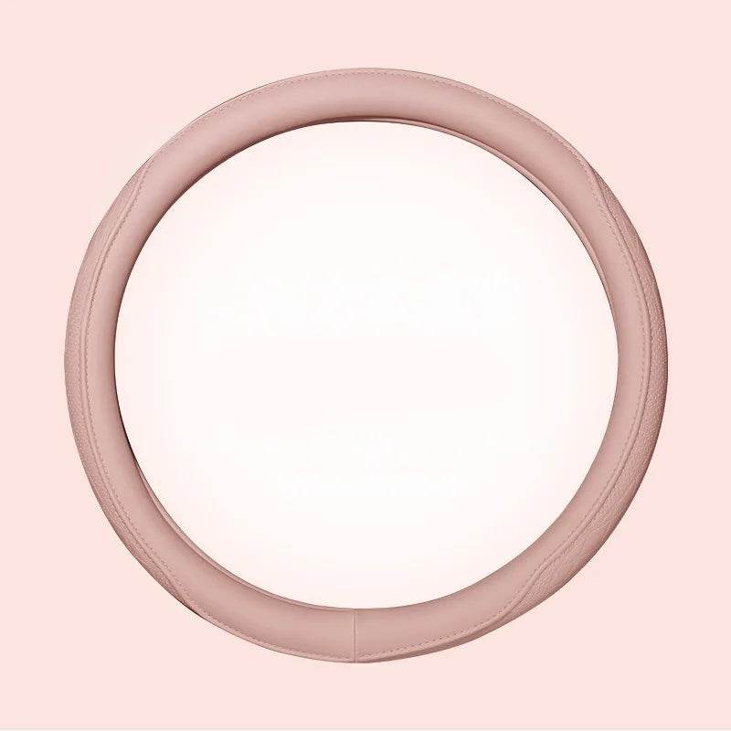 Leather Car Steering Wheel Cover – Universal Fit, 15 Inch (38 cm) - Pink