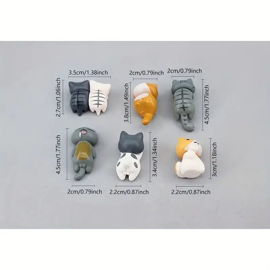 PVC Cartoon Cat Figurines for Car Dashboard and Desk Decor, 6pcs
