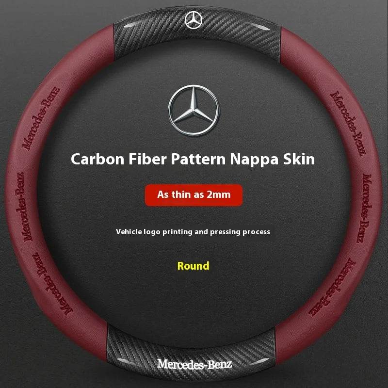 Mercedes-Benz Carbon Fiber Leather Steering Wheel Cover - O Red