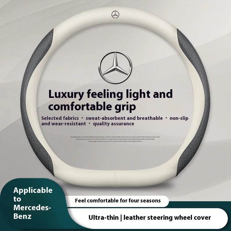 Mercedes Carbon Fiber Leather Steering Wheel Cover - D White Leather
