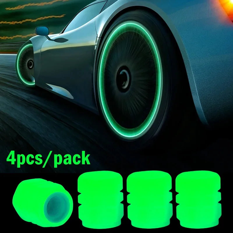 4/16pcs Luminous Valve Caps Car Fluorescent Tire Valves Cap Glow in The Dark Car Motorcycle Bike Wheel Plug Tyre Hub Cover Decor - Carmoods