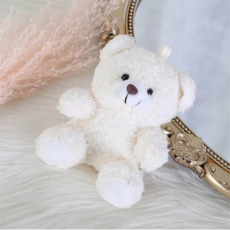 Mini Plush Teddy Bear Pendant – Curly Sitting Doll - White