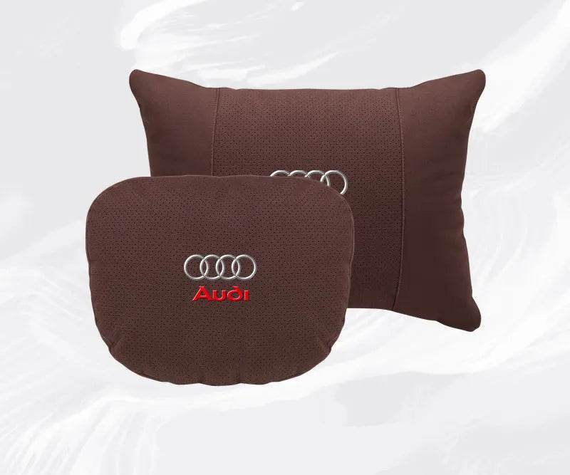 Suede Car Neck Pillow & Lumbar Support for Audi A3 A4 A5 A6 A7 A8 Q2 Q3 Q5 Q7 Q8 TT SQ5 Spine Protection - headrest 1pc brown