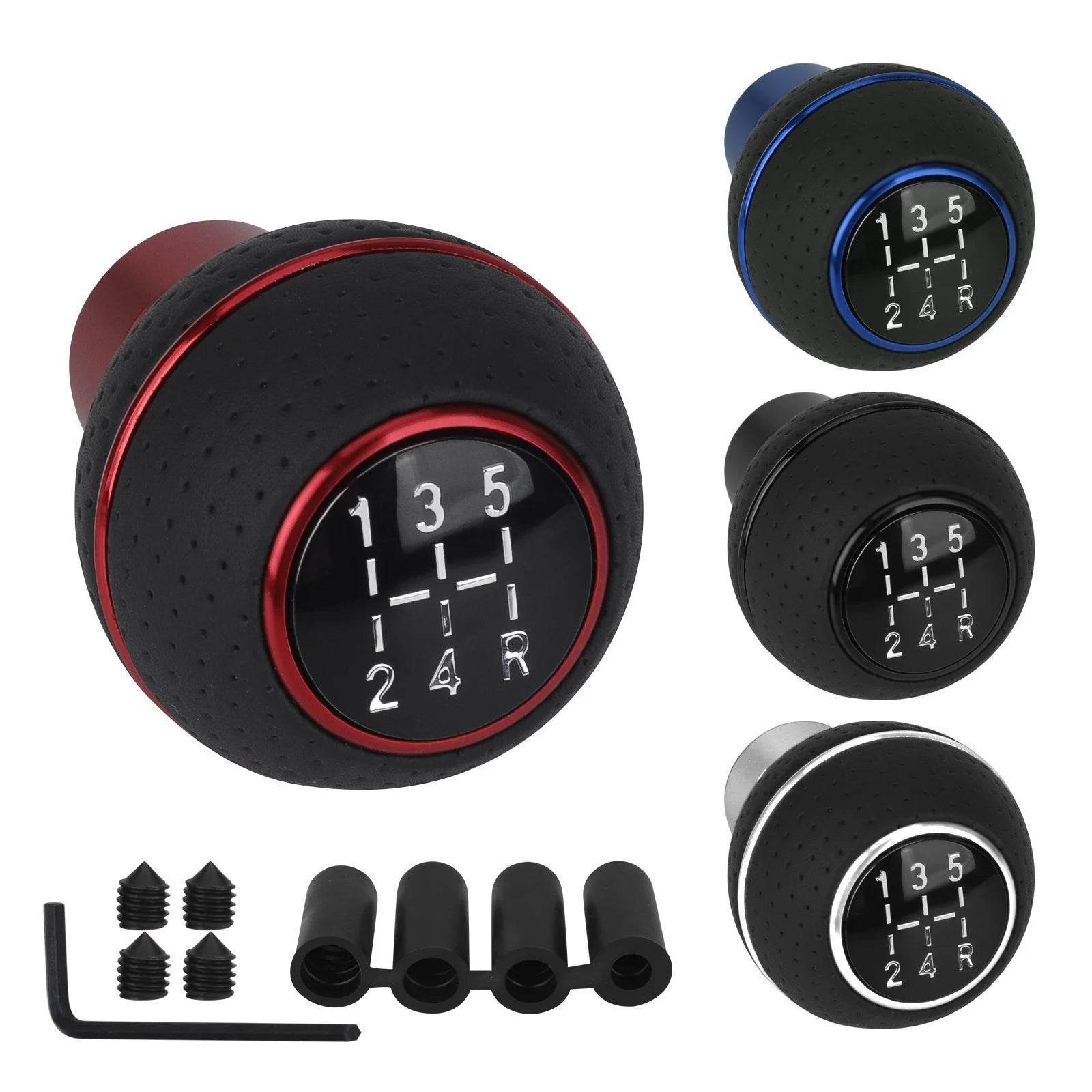 Universal 5-Speed Gear Shift Knob | Leather & Aluminium | M8–M12 Compatible - Black