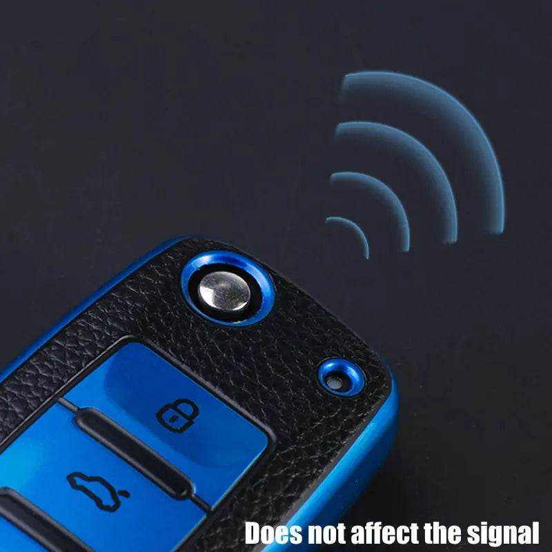 Volkswagen Leather Car Key Case – Full Cover - Gold White