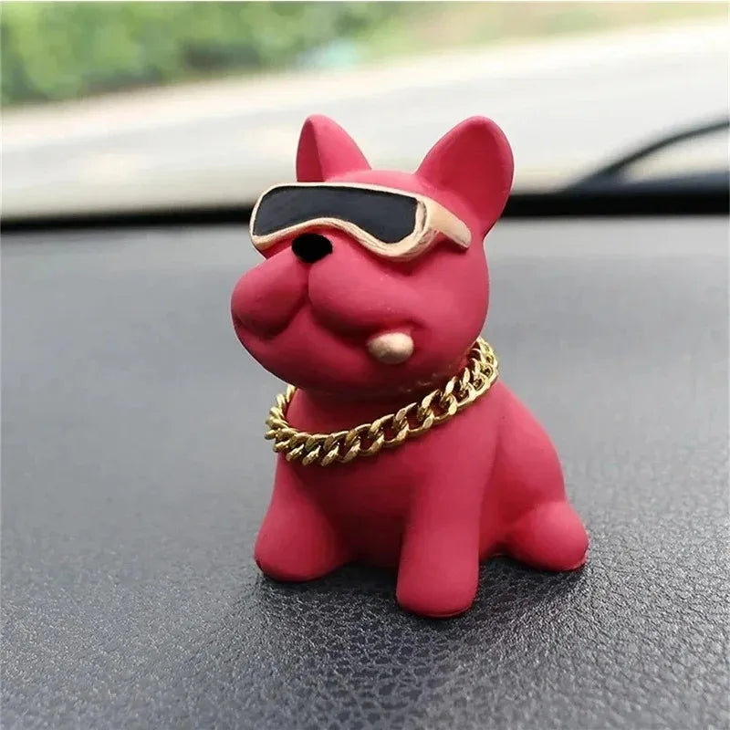 Resin Bulldog Car Dashboard Ornament - Red