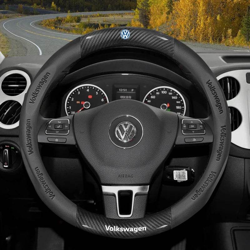Volkswagen Non-Slip Breathable Carbon Fiber Leather Steering Wheel Cover -