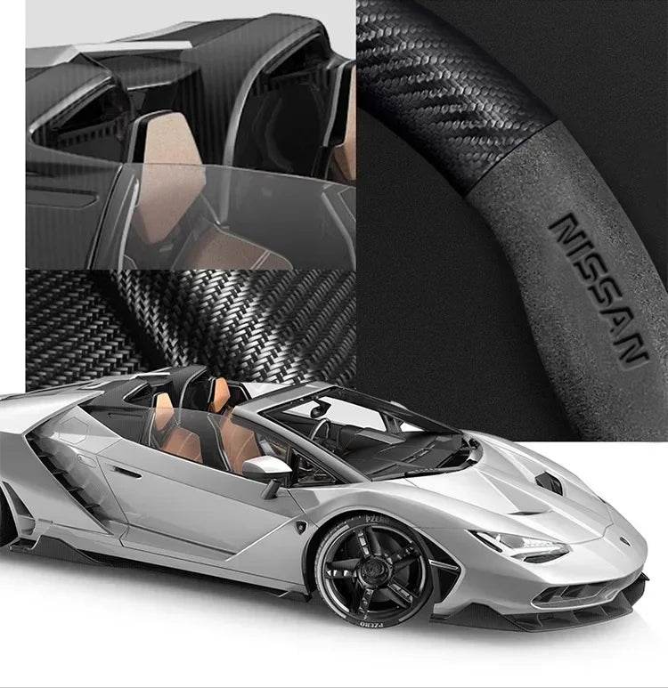 Nissan Carbon Fiber Suede Steering Wheel Cover - O Style Brown