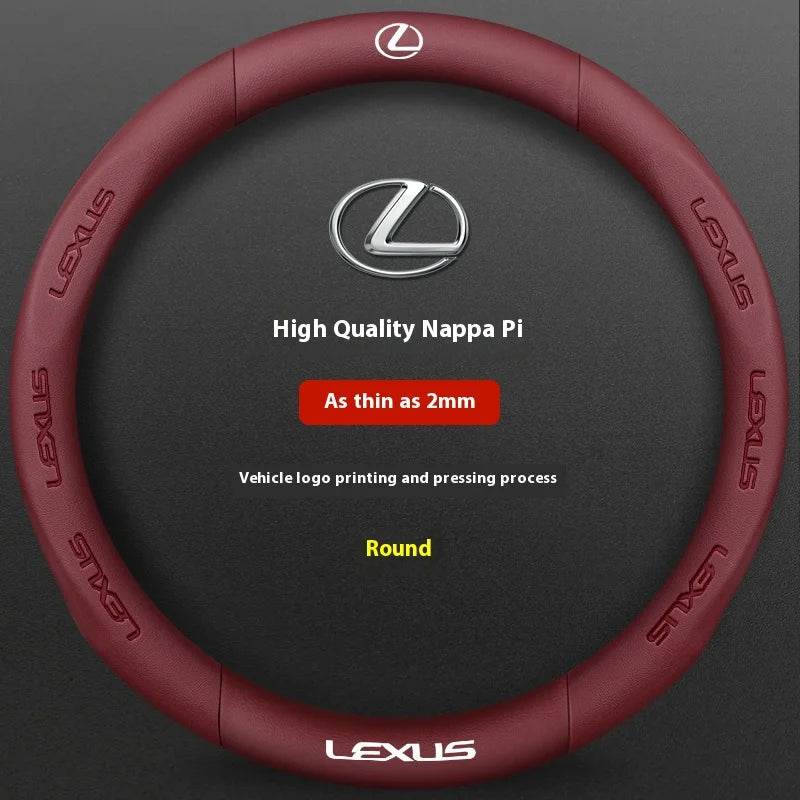 Lexus F SPORT Carbon Fiber Leather Steering Wheel Cover – Fits ES200, ES300, RX300, NX300, IS300, UX300, LX570, GX & More - Leather Black