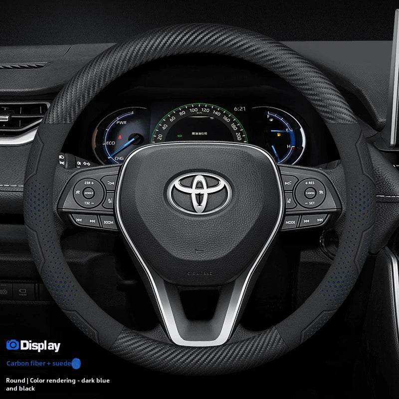 Toyota Carbon Fiber Leather Steering Wheel Cover - white leather