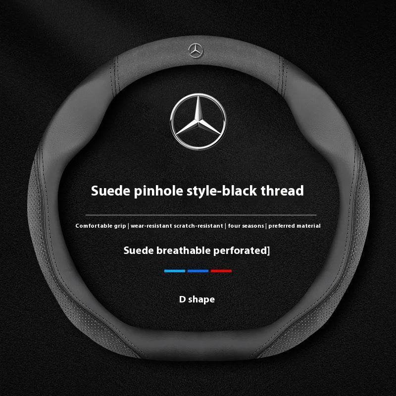 Mercedes Suede Leather Steering Wheel Cover - D Suede Black