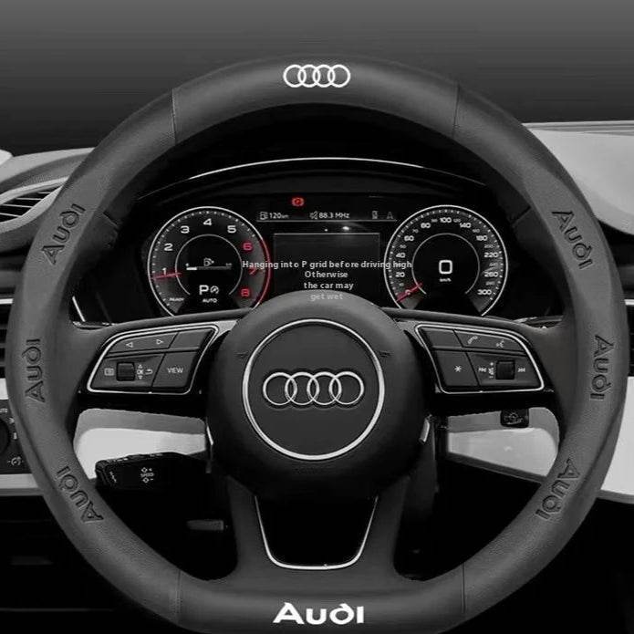 Audi Carbon Fiber Leather Steering Wheel Cover - D Leather Black