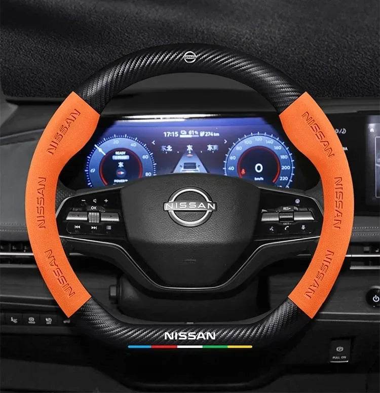 Nissan Carbon Fiber Suede Steering Wheel Cover - O Style Brown