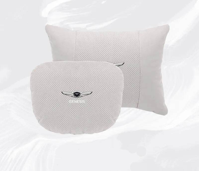 Suede Car Neck Pillow & Lumbar Support for Genesis G80, GV70, GV80, G90 & More - headrest 1pc white