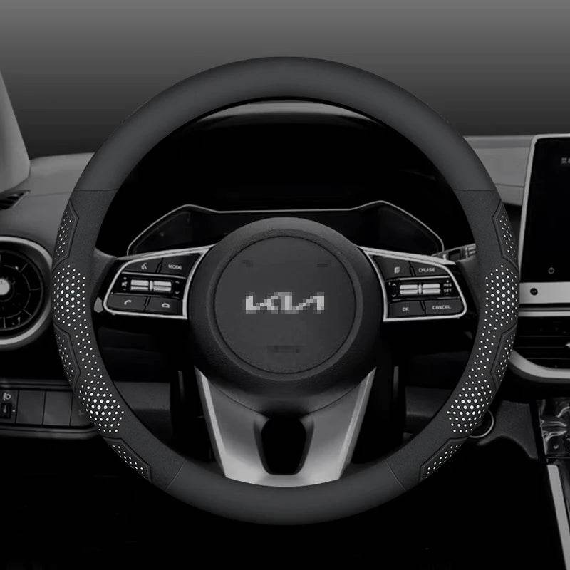 Kia Carbon Fiber Suede Steering Wheel Cover - O Leather White