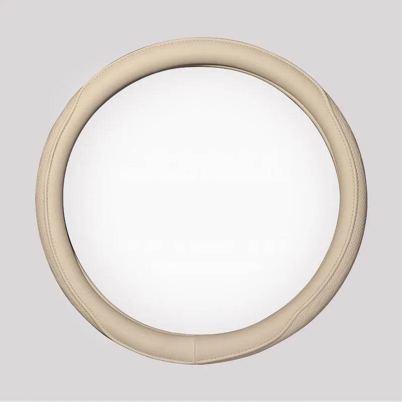 Leather Car Steering Wheel Cover – Universal Fit, 15 Inch (38 cm) - Beige